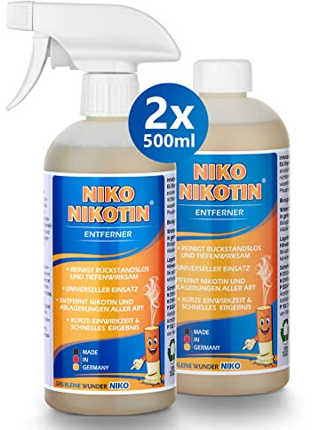 NIKO Nikotin [2x500ml]: Leistungsstarker Nikotinentferner & Kunststoffreiniger in Sprühflasche. Wirksam gegen hartnäckige Flecken und Vergilbungen. Ideal für effektive Reinigung.