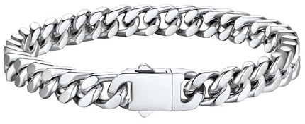 Bestyle Länge 21cm Silber Armband Herren 7mm breit Edelstahl Panzerkette Armkette schwer Glieder Link Kettenarmband