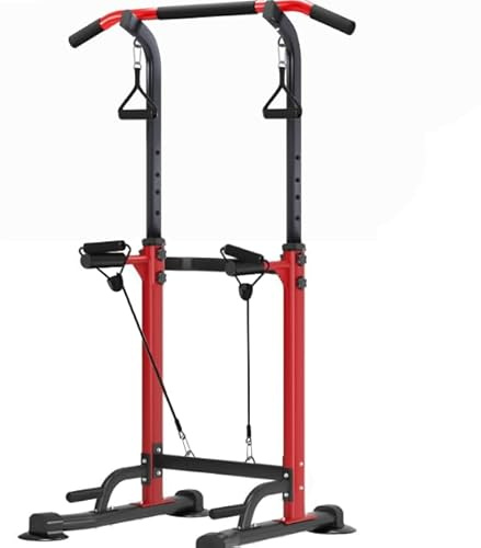 Leiblsufo Power Tower Dip Station, Multifunktional Fitness Turm klimmzugstange freistehend, Verstellbare Dipständer klimzuggerät … (Red)