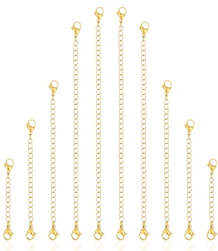 Edelstahl Halskettenverlängerungen, 10 Stück Gold Kettenverlängerungen für Schmuckherstellung, Verstellbare Karabinerverschluss Verlängerungsketten für Armbänder Fußkettchen (Größen 2-6 Zoll)