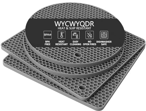 WYCWYQDR Silikon Untersetzer 4er Set, rutschfest Topfuntersetzer, SpüLmaschinenfest, HitzebestäNdig Bis 230 °C, Wabenstruktur, Geeignet für HeißE TöPfe und Teekannen (Grau)