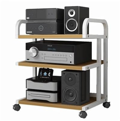 Stereo-Komponentenständer mit 3 Ebenen, HiFi-Rack mit Rädern, AV-Media-Tower für Zuhause, mobilen Plattenspieler und DVDCD-Entertainment-Konsolen-Organizer (weiß)