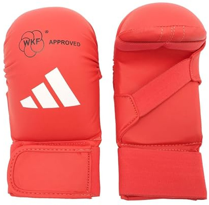 adidas WKF Karate-Handschuhe ohne Daumen – klein, rot – Schaumstoffpolsterung, sicherer elastischer Verschluss, leichte Trainings- & Sparringhandschuhe für Karate