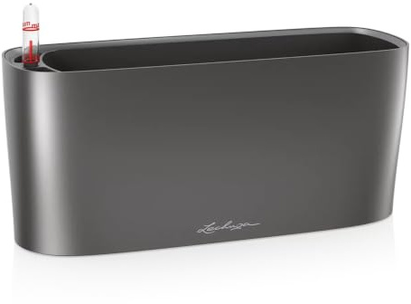 LECHUZA 15467 DELTA 10 Herausnehmbarer Pflanzeinsatz, Anthrazit Metallic, Hochwertiger Kunststoff, Inkl. Bewässerungssystem, für Innenraumbegrünung, 30x11x13 cm