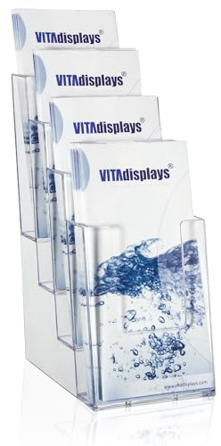 taymar 4C110 Prospekthalter/Flyerhalter 4 Fächer DIN Lang (DL), Polystyrol, Transparent