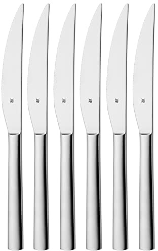 WMF Nuova Steakmesser Set 6 teilig, 23 cm, Pizzamesser aus Cromargan Edelstahl poliert, Messerset mit Wellenschliff, spülmaschinengeeignet