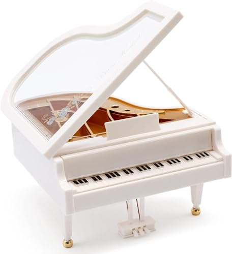 WSAMJIN Klavier Spieluhr, Mini Klavier zum Aufziehen Flügel Piano Spieluhr Spieluhren Geschenk für Weihnachten, Geburtstag, Valentinstag (Weiß)