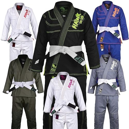 HAWK Jiu Jitsu Hawk Kids Brazilian Jiu Jitsu Anzug Jugend Kinder BJJ Gi Kimonos Boys & Girls BJJ Uniform Leichte Preshrunk Perlen-Webart-Stoff Schwarz K3