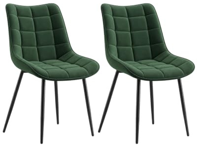 WOLTU Esszimmerstühle 2er Set, Küchenstühle gepolstert mit Rückenlehne | Sitzfläche aus Samt, mit Metallbeinen, bis 150 kg belastbar, für Wohnzimmer Küche Esszimmer, Dunkelgrün