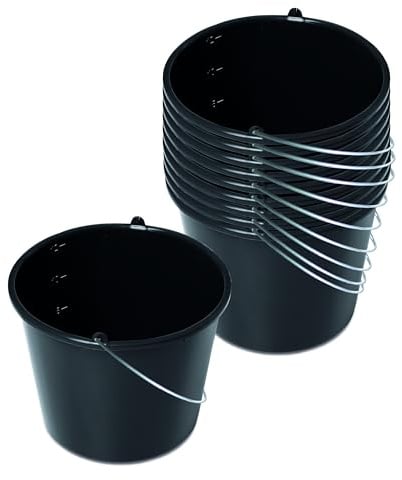 Kistenberg 10x Baueimer 12 Liter | Eimer mit Skala und ergonomischem Griff | aus robustem Kunststoff | schwarz | ideal für Bauarbeiten, Garten und Heimwerkerprojekte | 31 x 24 cm
