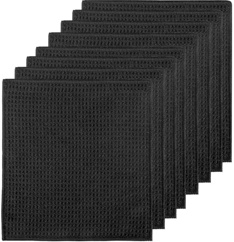 Jukibole Waschbare Spüllappen Schwarz, 8 Stück Waffeltücher aus Mikrofaser, 20x20 cm Wiederverwendbare Reinigungstücher für Küche, Haushalt, Auto, Glas