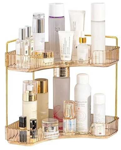 CESTATIVO Make up Organizer, Kosmetik Organizer, Beauty Organizer, Hautpflege Organizer für Bad Schminktisch (2 Schichten, Bernstein)