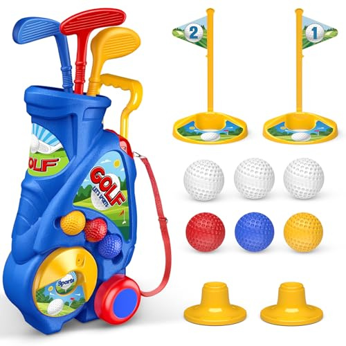 Naxudcoo Golf Set für Kinder 2 3 4 5 Jahre, Minigolf Spielzeug mit 6 Bälle, 3 Golfschläger, Indoor & Outdoor Spielzeug ab 3 Jahre Junge, Golfspielzeug Geschenk für Jungen Mädchen