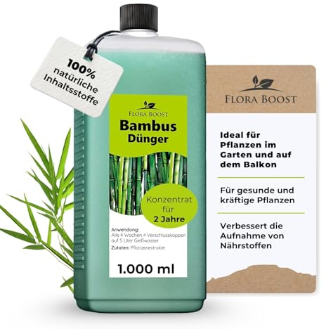 Flora Boost Bambus Dünger Flora Boost 1000ml I Für bis zu 200L Gießwasser I Pflanzendünger für alle Arten von Bambus I Flüssiger Blatt- & Wurzeldünger I 100% natürlicher Pflanzendünger