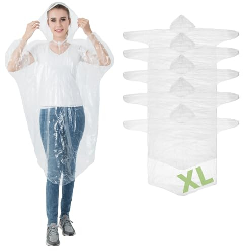 IGOERA Regenponcho XL transparent – 5er Pack Poncho mit Ärmeln für Damen, Herren & Kinder – Wasserdichtes Regencape mit Kapuze für Festival, Wandern, Camping, Radfahren & Outdoor