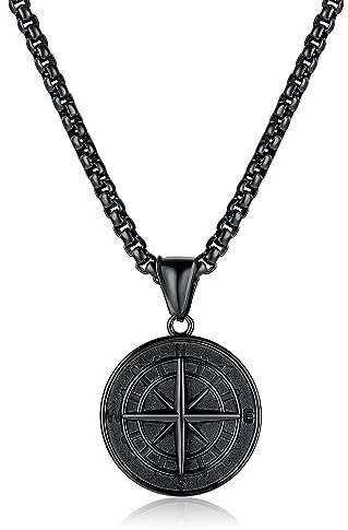 L.Karden Halskette Edelstahl Kette Herren mit Kompass Anhänger für Männer Plattierten Schmuck Geburtstag Jahrestag Geschenke 55cm