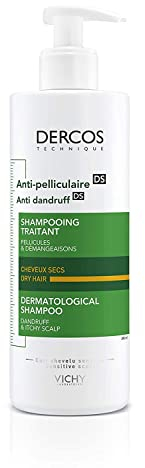 VICHY Anti-Schuppen-Shampoo, Für trockenes Haar, Juckreiz-mildernd und hydratisierend, Mit Salicylsäure, Seleniumdisulfid und Vitamin E, Dercos Anti-Schuppen, 390 ml