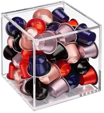 DARENYI Kapselhalter aus Acryl, 13x13x13cm Transparenter Kaffeekapselhalter | Aufbewahrungsbox Kapselspender mit Deckel, Kaffeekapseln Halterung Kapselbehälter Displayboxen für Nespresso Kapseln