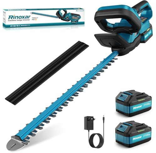 Heckenschere, Profi Akku-Heckenschere mit 2X 21V/4000mAh Akkus und Ladegerät, Heckenschere Elektrisch mit Hecken & Strauchschere mit 52cm Schnittlänge, Bürstenlosem Motor, Schnittdurchmesser 15 mm