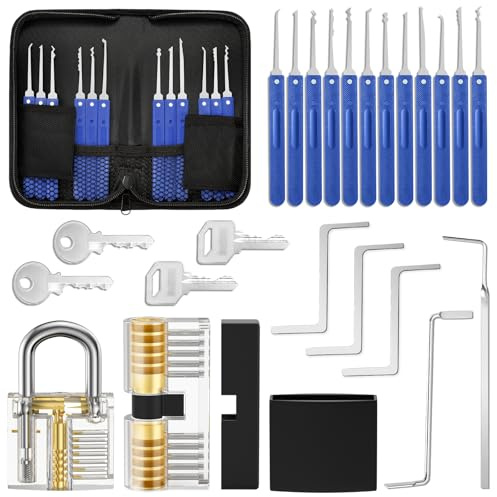 Eventronic Lockpicking Set, 17-Teiliges Dietrich Set mit 2 Transparentem Trainingsschlössern und Anleitung für Schlosserei, Anfänger und Profisrleicht