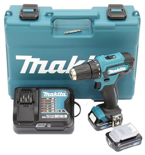 Makita DF333DSAE Akku-Bohrschrauber 12 V max. / 2,0 Ah, 2 Akkus + Ladegerät im Transportkoffer, Schwarz, Blau