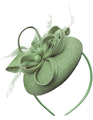 Caprilite Perlen Rund Pillbox-Haarreif Sinamay Haarreif Fascinator für Frauen Hochzeit Ascot Rennen, salbeigrün, Einheitsgröße