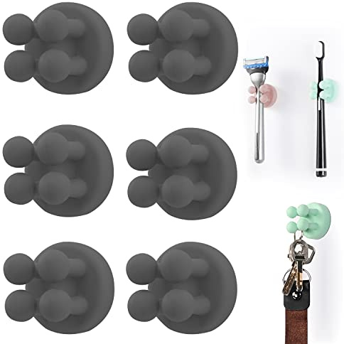 Zayin Silicone Toothbrush Zahnbürstenhalter Rasiererhalter Multifunktions-Haken Wasserdicht Selbstklebend Zahnbürstenhaken Stopfenhalter (6 Stück Schwarz)