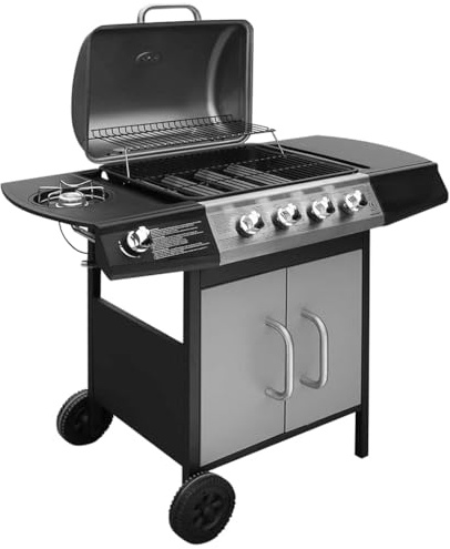 vidaXL Gasgrill 4+1 Flammen Schwarz und Silbern
