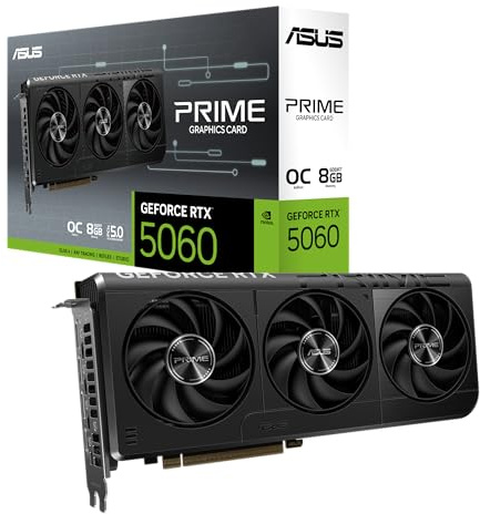 ASUS Prime GeForce RTX 5060 8GB GDDR7 OC Edition Gaming Grafikkarte | Nvidia GeForce RTX5060 DLSS 4, 2,5-Slot Design, PCIe 5.0, 3x DisplayPort 2.1b, 1x HDMI 2.1b