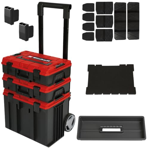 Original Einhell E-Case Tower Systemkoffer-Set (max. 120 kg, bestehend aus 3 Koffern inkl. Zubehör, Aufbewahrung & Transport von Zubehör und Werkzeug, stapelbar, verknüpfbar)