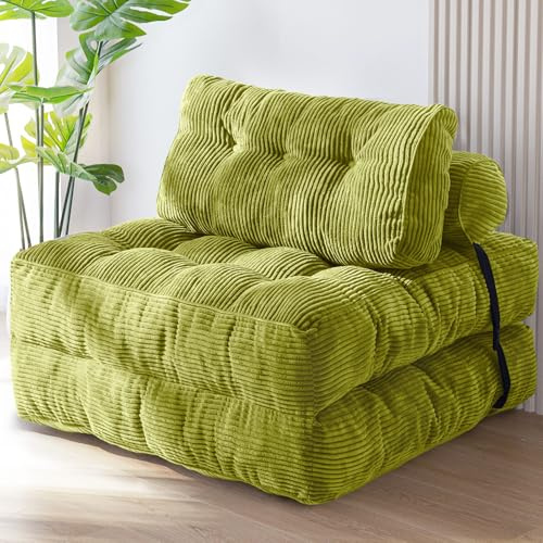 MAXYOYO Faltbares Schlafsofa umwandelbarer Schlafsessel mit Kissen, Matratze mit Rückenstütze, tragbarer Stuhl-Bett-Komfortable Bodensofa-Lounge für Wohnzimmer Schlafzimmer, Grün