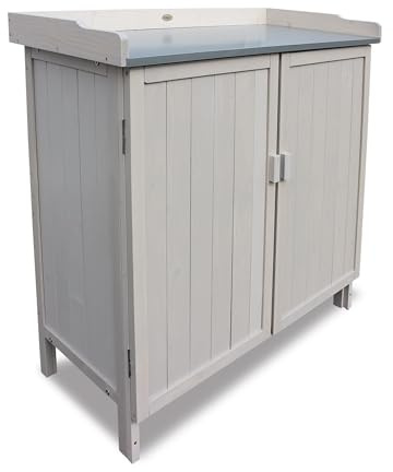 HABAU Gartenschrank Lino mit Arbeitsplatte aus Metall | wetterfest lasiert aus FSC®-zertifiziertem Holz, 98 x 48 x 95 cm, ideal für Garten, Terrasse und Balkon