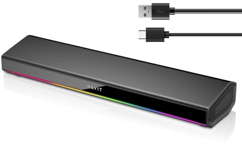 havit PC-Lautsprecher, 20 W Bluetooth V5.3 Soundbar mit 3D-Surround, HiFi-Stereo, beleuchtete RGB-Monitor-Lautsprecher, USB-betrieben, für Desktop, Laptop