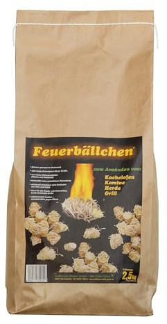 Feuerbällchen, Grillanzünder, Kaminanzünder, Anzündhilfe (Ökologische Anzündwolle aus Naturprodukten, zum Anzünden der Grillkohle, Lagerfeuers oder Kamins) 2,5 kg Tüte