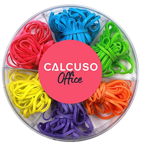 CALCUSO Gummibänder: 120 bunte, elastische und haltbare Gummiringe in 6 Farben je 2 Größen (160/100 mm), farbig sortiert in praktischer Aufbewahrungsbox – Perfekt für Haushalt, Büro, Schule und Uni