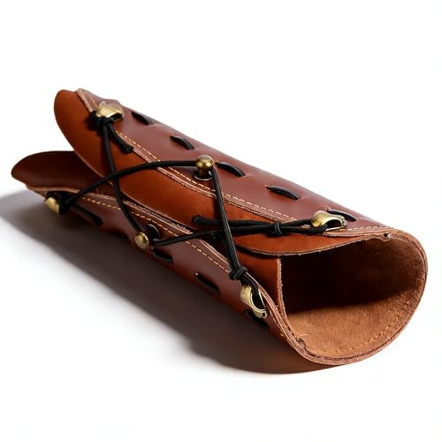 Bogenschießen Armschutz aus Leder , 21x18.5 cm Unterarmschutz für Zielschießen, Verstellbares Handgelenkband für Recurve Compoundbogen