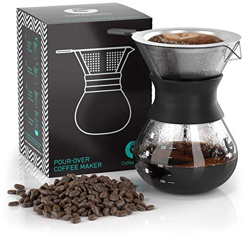 Coffee Gator Pour Over Kaffeebrüher – Mehr Geschmack mit einem papierlosen Edelstahlfilter und einer Glaskaraffe – Manueller Drip Kaffeebereiter – 300 ml
