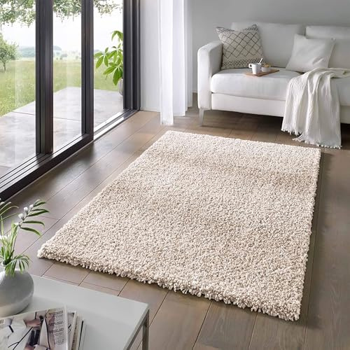 Taracarpet Shaggy Teppich Wohnzimmer Venezia Hochflor Langflor Teppiche modern Creme 200x250 cm