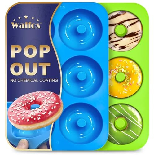 Walfos Silikon Donut Formen, 2 Stück Silikon Donut Backform Antihaft Backblech für Kuchen Keks Bagels Muffins, Geeignet für Geschirrspüler, Backofen, Mikrowelle (6 Cup Regular Donut Pan)