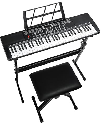 LEADZM Keyboard Piano 61 Tasten mit Keyboardständer, Klavierbank (Schwarz)