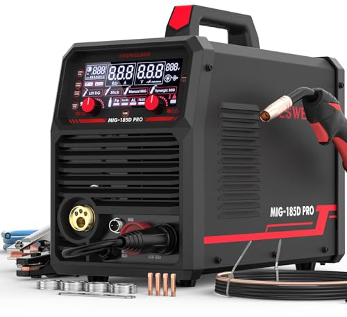 YESWELDER 185A MIG MAG Schutzgas Schweißgerät, Fülldraht MIG/Gas MIG/Spulenpistole MIG/Lift TIG/Stick 6 in 1 Multiprozess Aluminium Schweißgerät 230V, LED Anzeige