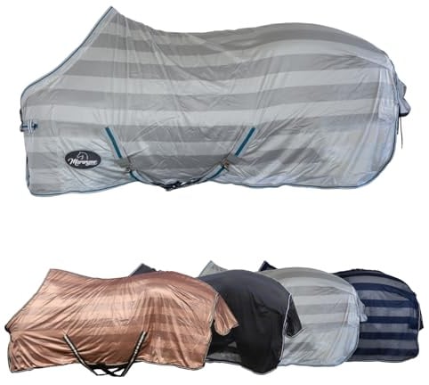 Marengos - Fliegendecke mit Kreuzgurt Economic – Schutz vor Insekten & Plagegeistern – Ekzemerdecke inkl. großem Schweiflatz – Verstellbarer Kreuzgurt – Pferdedecke in Silbergrau – 1255 cm