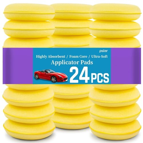 psler Schaumstoff-Autowachs-Applikator-Pad, Schaumstoff-Applikator-Pads, Detaillierung, rund, 10,2 cm, Polierschwämme für Autowachs-Applikator-Pad, 24 Stück, Gelb