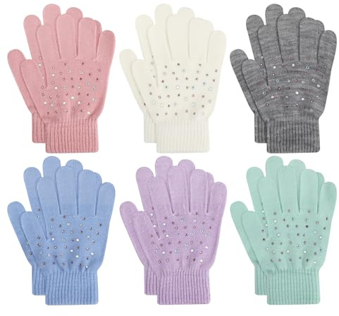 TAGVO 6 Paar Winter Magische Handschuhe, Kinder Dehnbare Warme Magische Handschuhe & Fäustlinge Jungen oder Mädchen, Strickhandschuhe Unisex Strick Vollfinger Fäustlinge für 5-13 Jahre