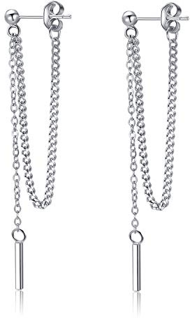 SLUYNZ 925 Sterling Silber Bar Hängend Ohrringe Kette für Frauen Damen Lange Ohrringe Ohrhänger