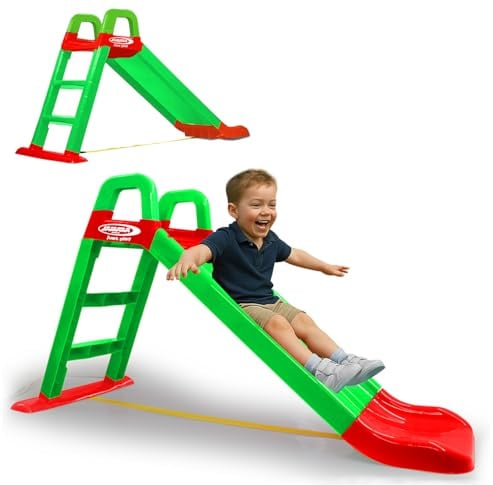 Jamara 460502 Rutsche Funny Slide grün-aus robustem Kunststoff, Rutschauslauf für sanfte Landungen, Breite Stufen und Sicherheitsgriffe, Stabilisierungsseil