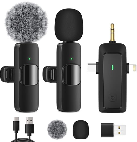 HMKCH Kabelloses Lavalier Mikrofon für iPhone/Android Telefon/Kamera/Computer/Laptop, Professionelles Mini Ansteckmikrofon mit USB-C/3,5 mm/USB-Stecker für Videoaufzeichnung, Vlog, YouTube, TikTok