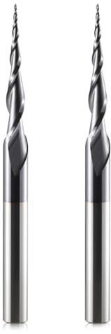 HOZLY Kugelkopffräser Konische CNC Fräser Kugelfräser 2 Stück, R0.25 Spiralnutfräser Bit 6mm Schaft 2 Flöten Schaftfräser HRC55, 0,25mm Radius CNC Schnitzbits mit AlTiN Beschichtung für 2D /3D Gravu