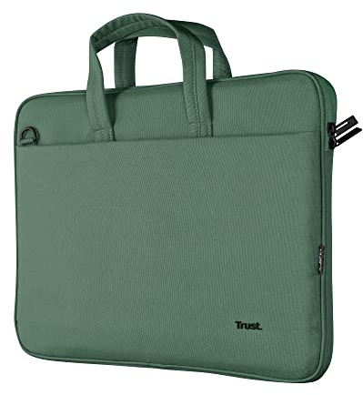 Trust Bologna Slim Laptop Tasche bis 16 Zoll mit Schultergurt, Grün | aus Recyceltem Kunststoff, Nachhaltige Umhängetasche für Reisen Business Büro Schule