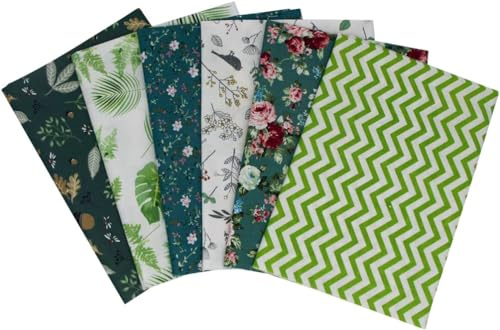 Jukway 6 Stück Baumwollstoff Meterware 50 x 50 cm Patchwork Stoffe zum Nähen Quilten DIY Dekoration Basteln Handwerken, Reine Baumwolle Stoff Bedruckte Mustern Stoffpakete (Grün)